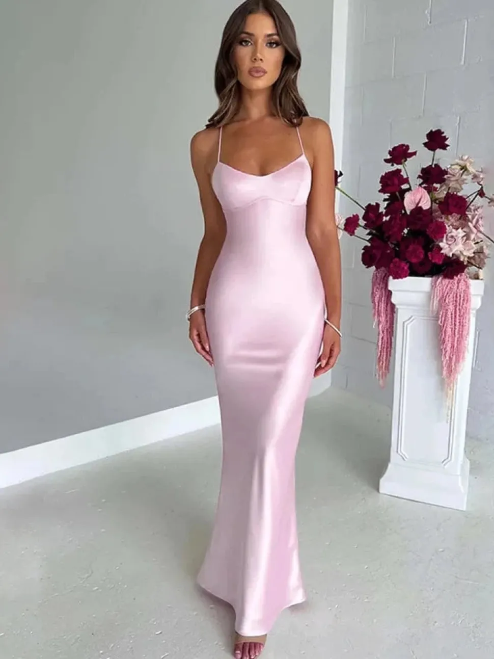 Robe de soirée mariage dos nu satin