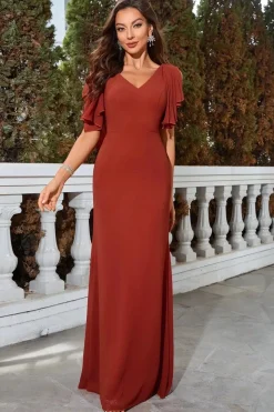 Robe de soirée mariage dos nu terracotta