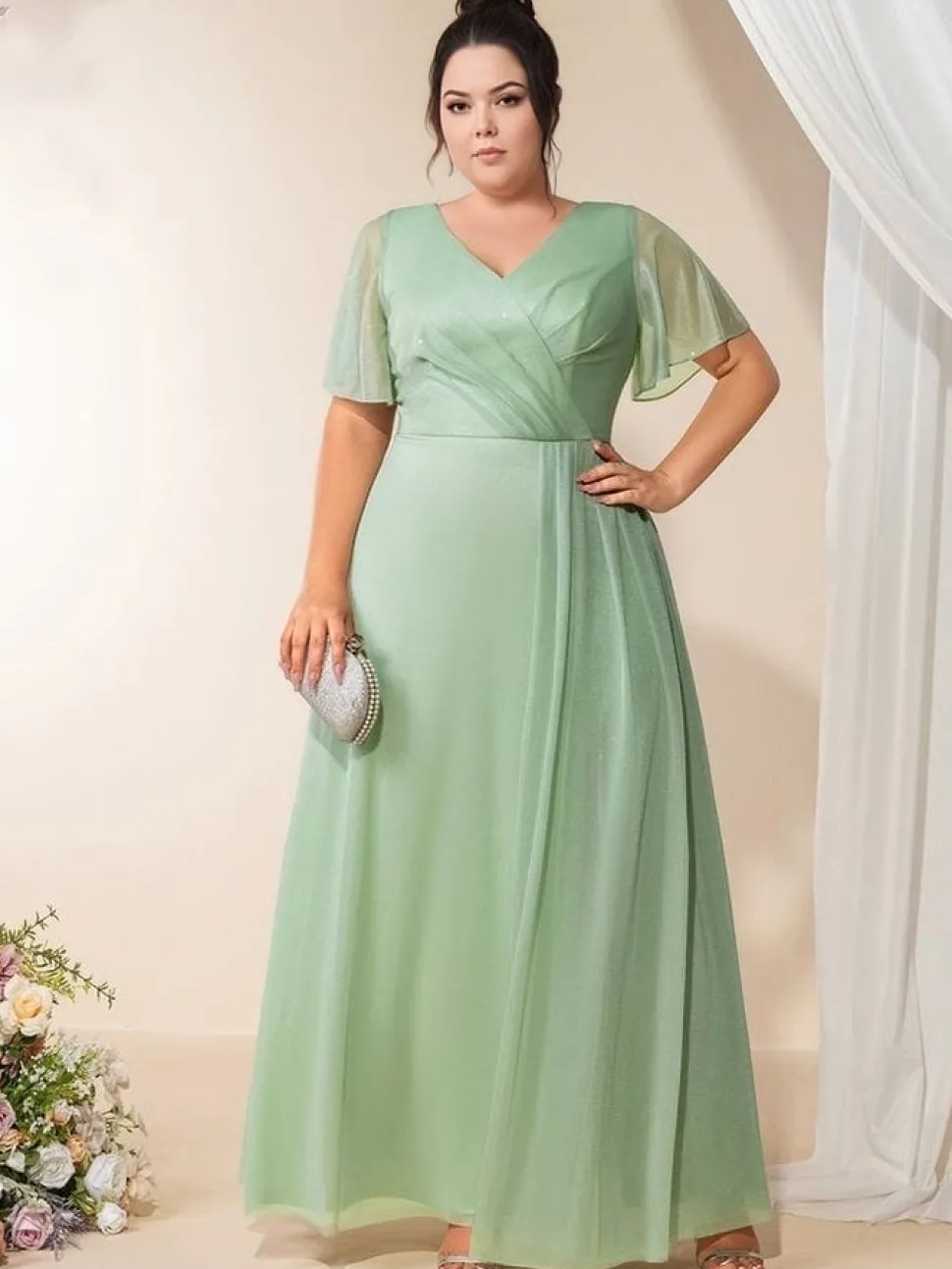 Robe de soirée mariage grande taille verte