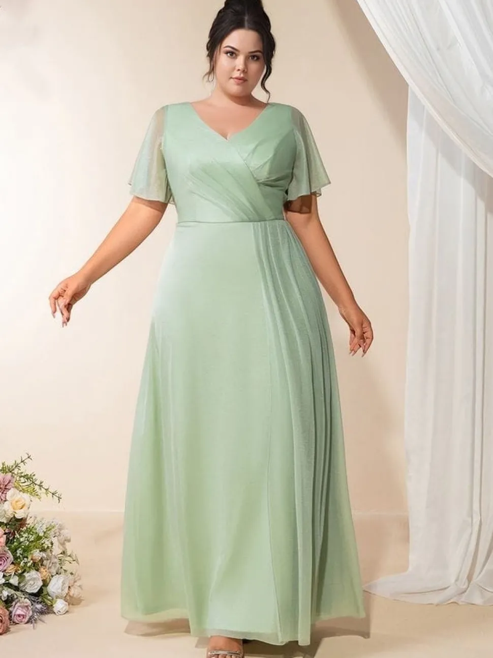 Robe de soirée mariage grande taille verte