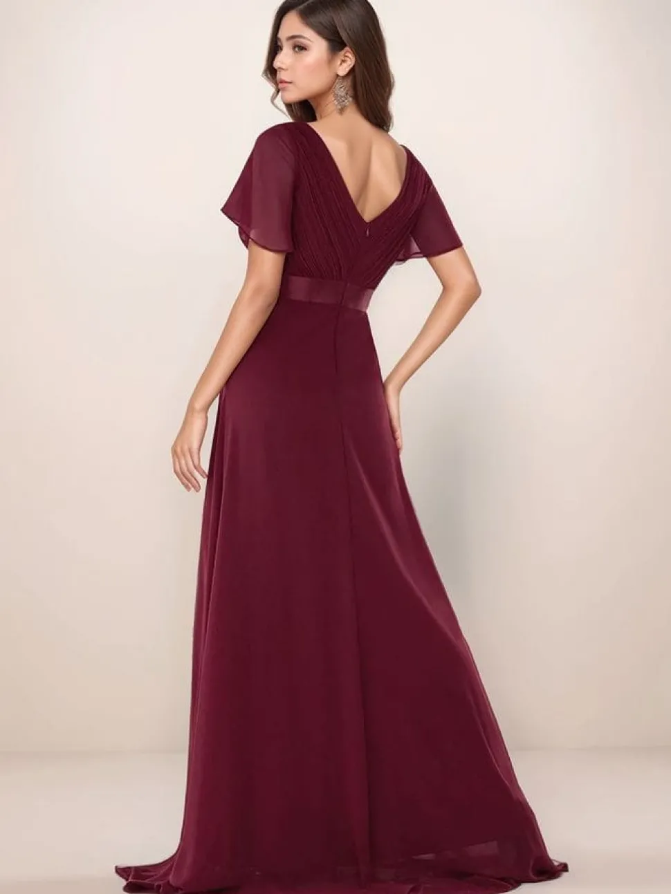 Robe de soirée mariage longue bordeaux