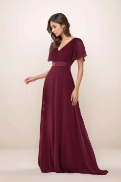 Robe de soirée mariage longue bordeaux