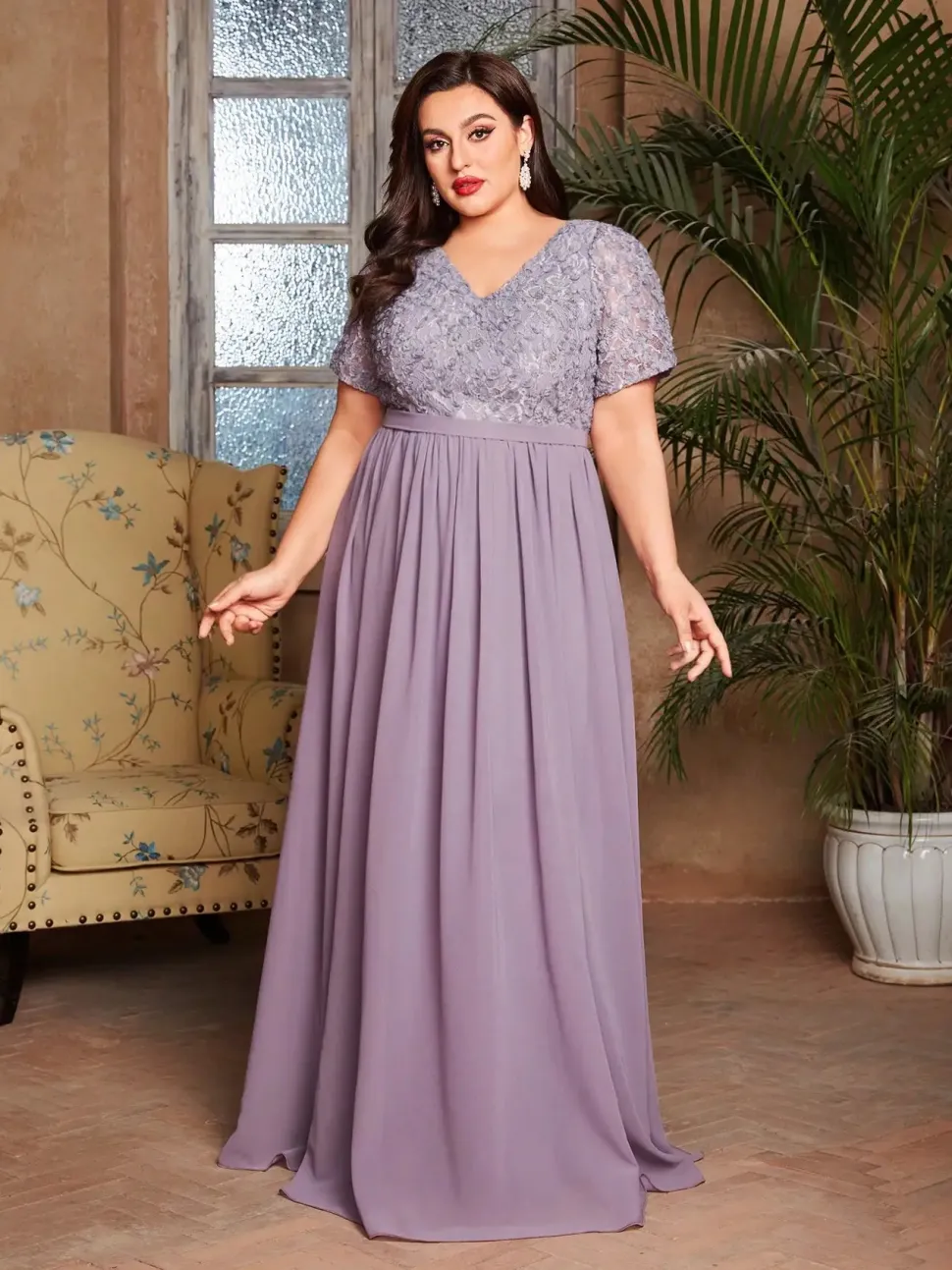 Robe de soirée mariage longue lilas grande taille