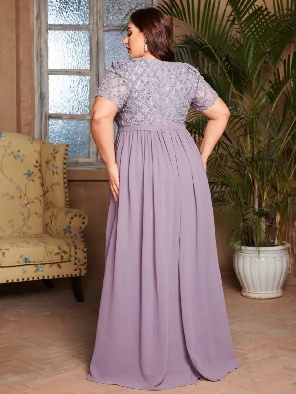 Robe de soirée mariage longue lilas grande taille