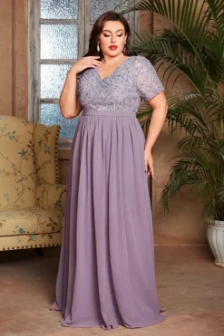 Robe de soirée mariage longue lilas grande taille
