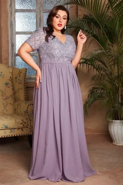 Robe de soirée mariage longue lilas grande taille