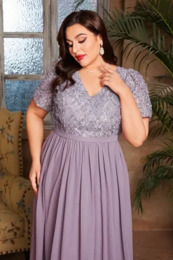 Robe de soirée mariage longue lilas grande taille