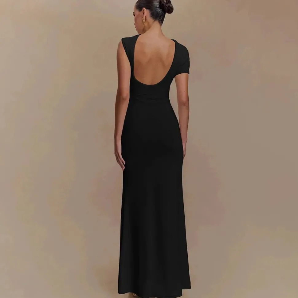 Robe de soirée mariage longue moulante manches courtes