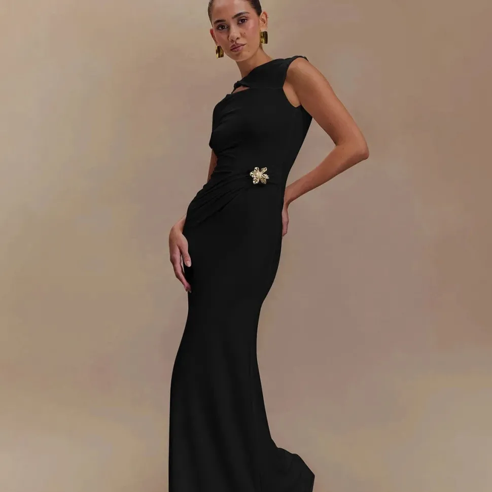 Robe de soirée mariage longue moulante manches courtes