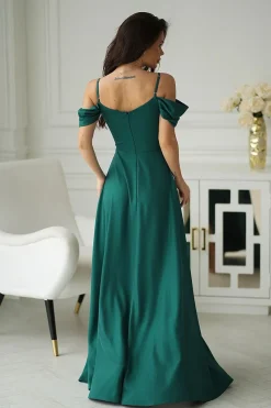 Robe de soirée mariage longue verte fendue