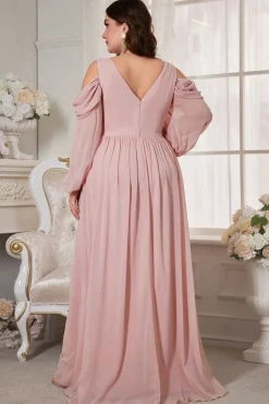 Robe de soirée mariage rose poudré grande taille