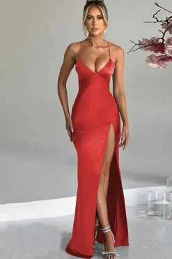 Robe de soirée mariage sexy dos nu satin