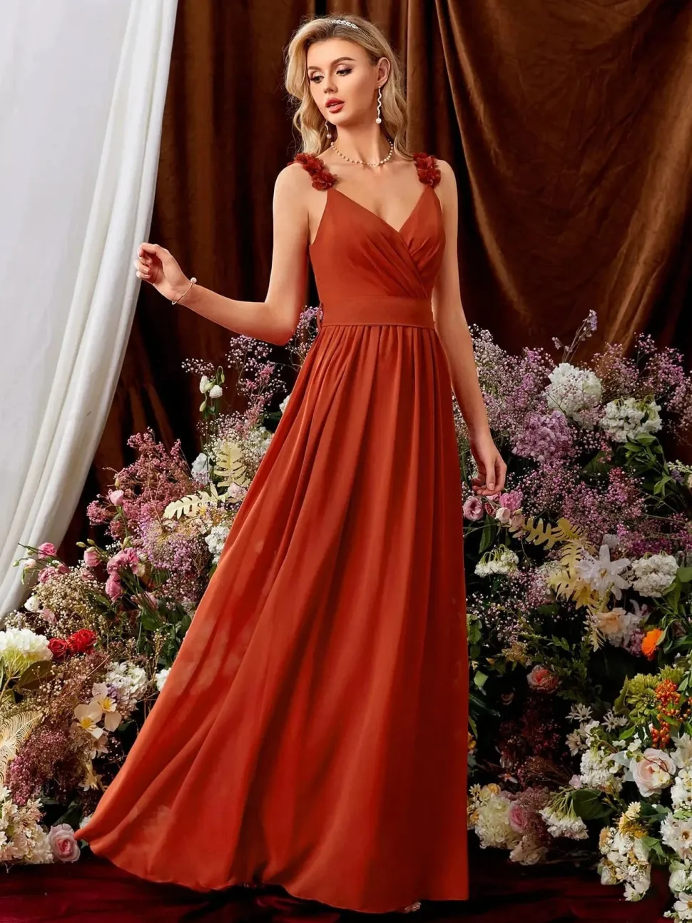 Robe de soirée mariage terracotta dos nu