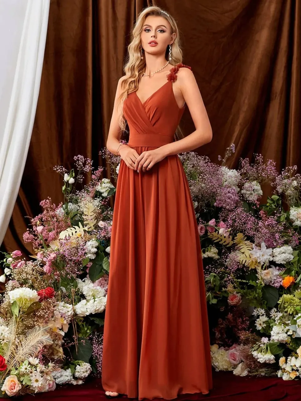Robe de soirée mariage terracotta dos nu
