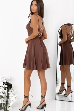 Robe de soirée marron courte évasée