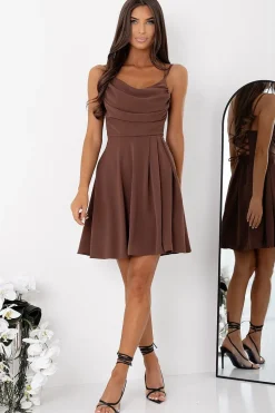 Robe de soirée marron courte évasée