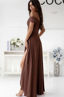 Robe de soirée marron longue fluide