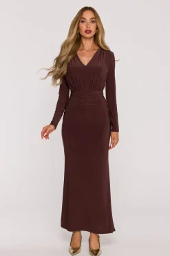 Robe de soirée marron longue moulante