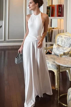 Robe de soirée maxi blanche fluide dos nu