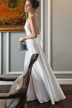 Robe de soirée maxi blanche fluide dos nu