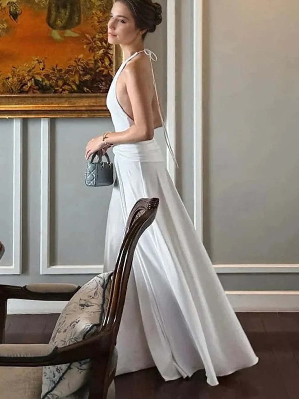 Robe de soirée maxi blanche fluide dos nu