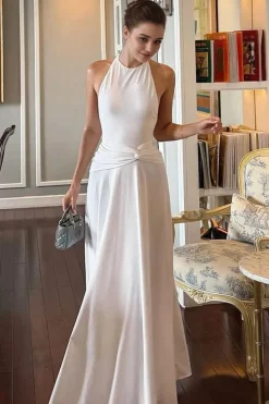Robe de soirée maxi blanche fluide dos nu