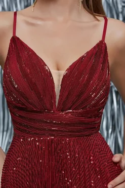 Robe de soirée midi bordeaux scintillante