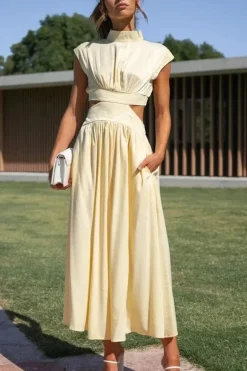 Robe de soirée midi fluide col halter