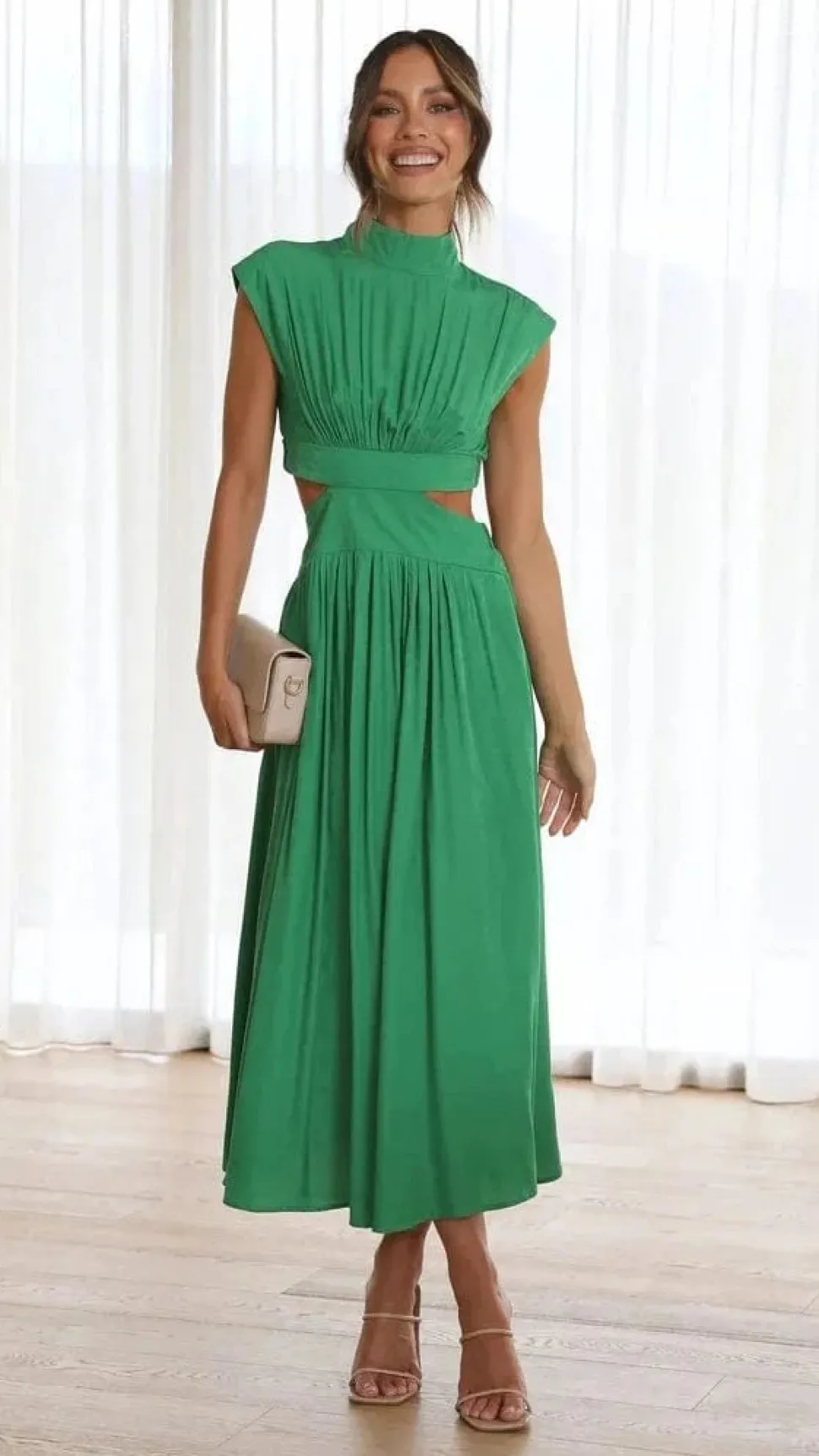 Robe de soirée midi fluide col halter