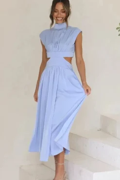 Robe de soirée midi fluide col halter