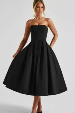 Robe de soirée midi évasée haut bustier