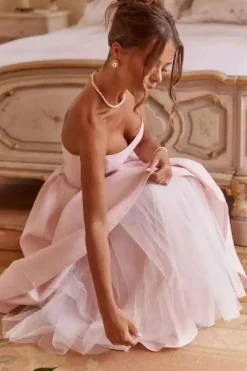Robe de soirée midi évasée haut bustier