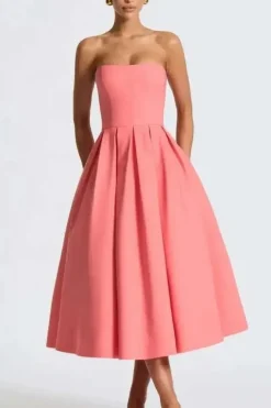Robe de soirée midi évasée haut bustier