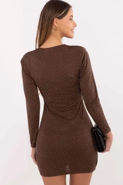 Robe de soirée mini marron moulante scintillante