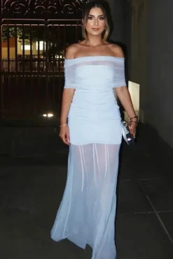 Robe de soirée mi-transparente longue drapée
