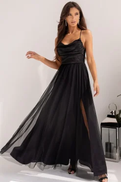 Robe de soirée noire chic longue à bretelles