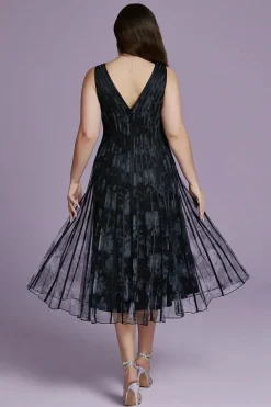 Robe de soirée noire grande taille à imprimé maillé