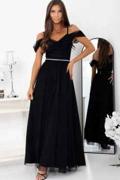 Robe de soirée noire longue design off-shoulder