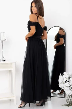 Robe de soirée noire longue design off-shoulder