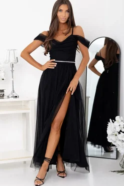 Robe de soirée noire longue design off-shoulder