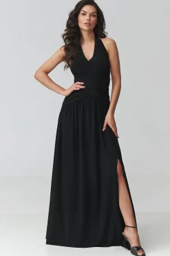 Robe de soirée noire longue dos nu