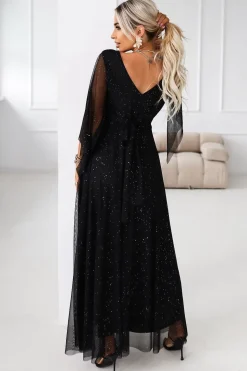 Robe de soirée noire longue manches transparentes