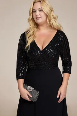 Robe de soirée noire longue à paillettes grande taille