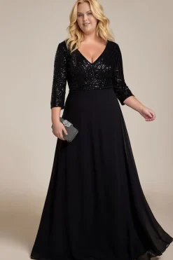 Robe de soirée noire longue à paillettes grande taille