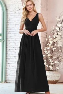 Robe de soirée noire longue sans manches