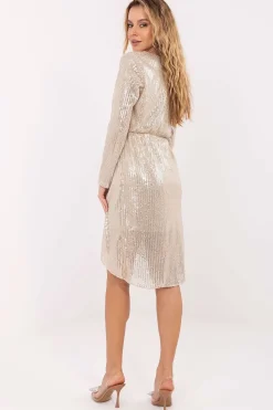 Robe de soirée paillette argentée manches longues