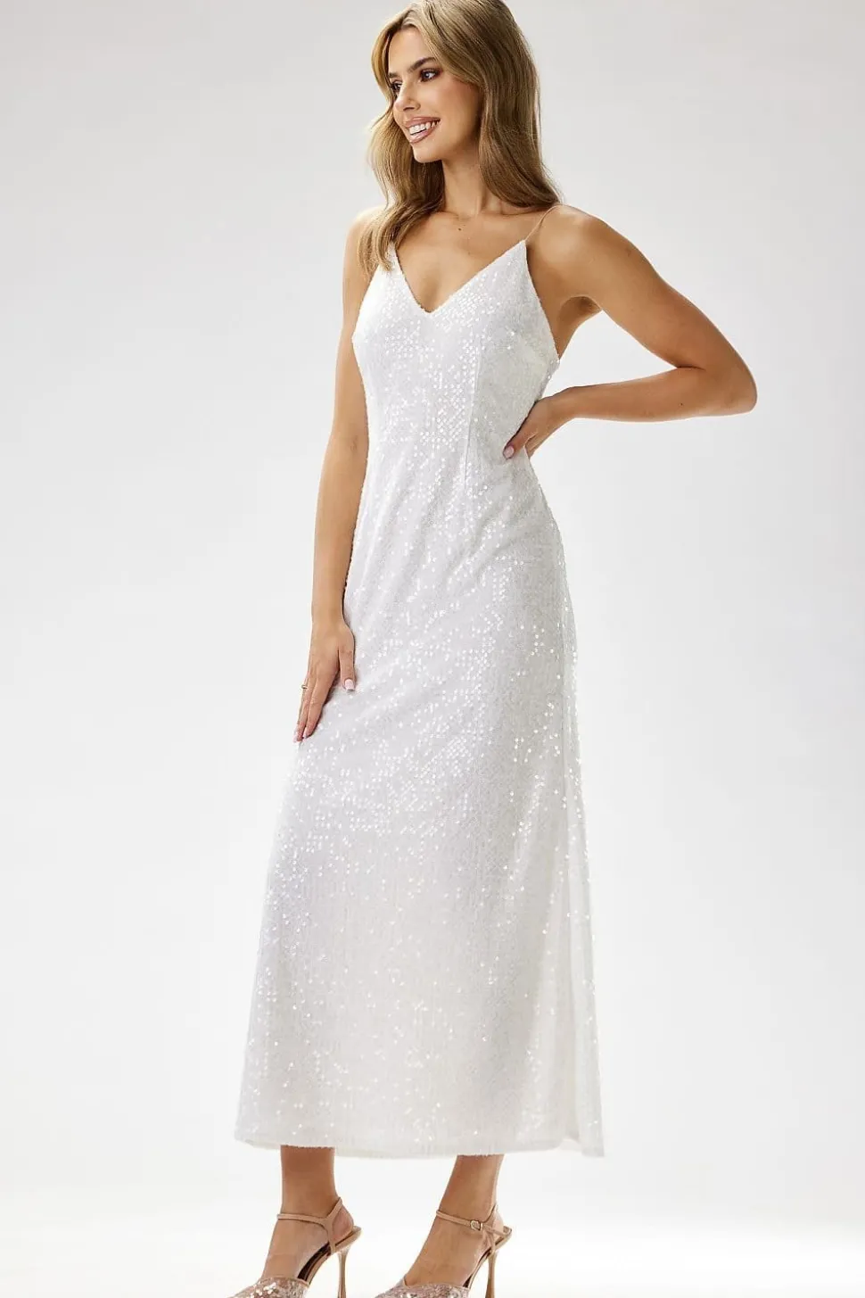 Robe de soirée paillette chic longue bretelles