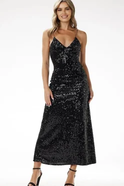 Robe de soirée paillette chic longue bretelles