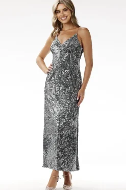 Robe de soirée paillette chic longue bretelles