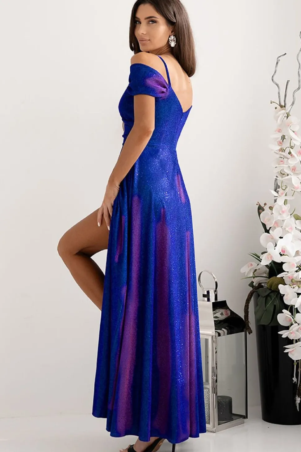 Robe de soirée paillette longue fendue
